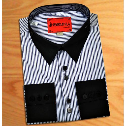 Insomnia Black / White/ Grey Trimming High Collar French Cuff 100% Cotton Dress Shirt IN-31
