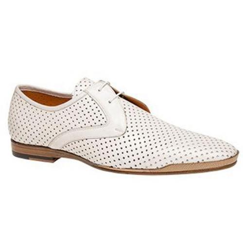 Mezlan  "BETTA" White Antiqued Italian Calfskin with Perforated Design Trim Shoes