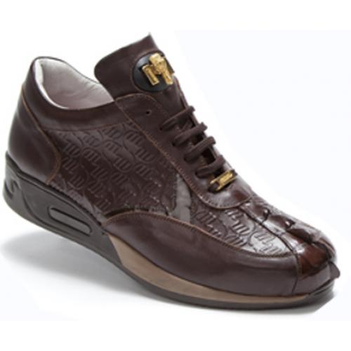 Mauri "Piazza" M704 Sport Rust Genuine Hornback Crocodile Nappa Embossed Patent Leather Sneakers