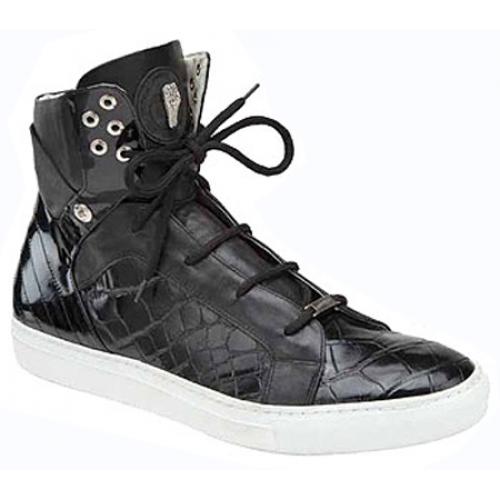 Mauri "Gregory" 8792 Black Genuine Body Alligator / Nappa / Patent Leather Casual High Top Sneakers