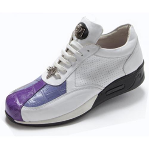 Mauri "Candy" M738 Genuine Nappa Perforated White / Crocodile Purple Amethyst Sneakers