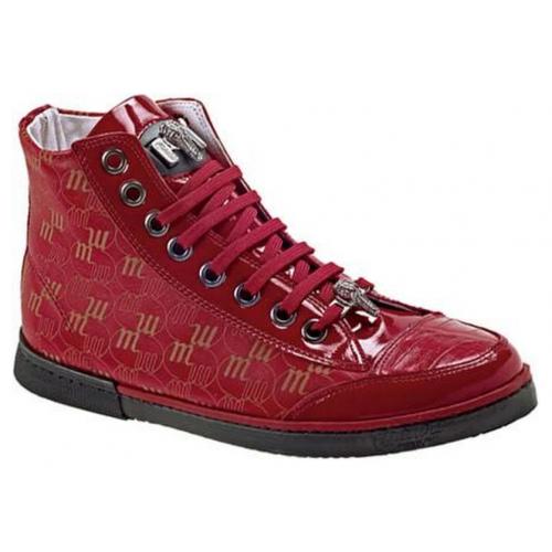 Mauri Ladies "Fake Blood" 8866 Red Genuine Nappa Patent Leather Alligator Casual Sneakers With Two Alligator Head