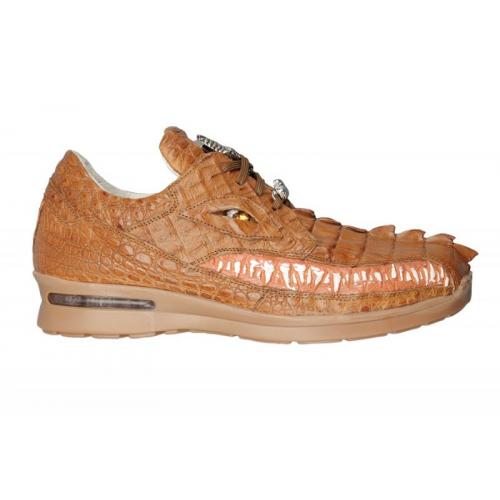 Fennix "3449" Peanut All Over Genuine Cryst Hornback Crocodile Sneakers With Eyes And Teeth.