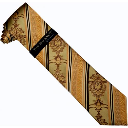 Steven Land Collection "Big Knot" SL139 Rust / Brown / Cream Diagonal Stripes Artistic Design 100% Woven Silk Necktie/Hanky Set