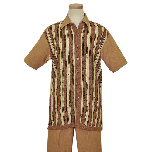 Pronti Cognac / Cream Front Buttons 2 PC Knitted Outfit SP6063S