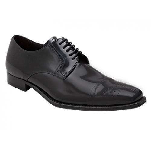 Mezlan "Duke II" Black Genuine High Polished Italian Calfskin Leather Shoes