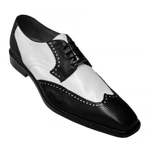 Belvedere "Pergola-L" Black / White All Over Genuine Lizard Shoes # 1452