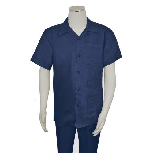 Successos Navy Blue 100% Linen 2 Piece Outfit SP1065