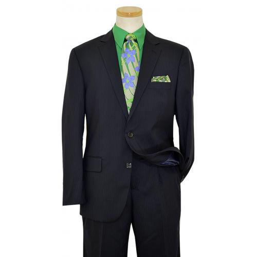 Vincenzi Navy With Navy Shadow Pinstripes Design Super 120'S Wool Suit V83834