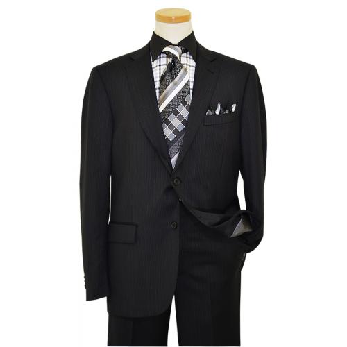 Elements by Zanetti Black With White Pinstripes Super 120's Wool Classic Fit Suit 141/020/373