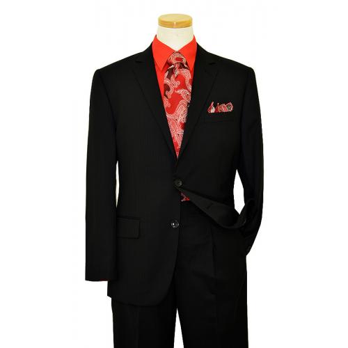 Vincenzi Black With Black Shadow Pinstripes Design Super 120'S Wool Suit V83843