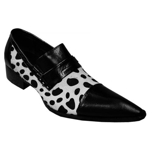 Fiesso White / Black Leopard Hair Genuine Leather Loafer Shoes FI6758