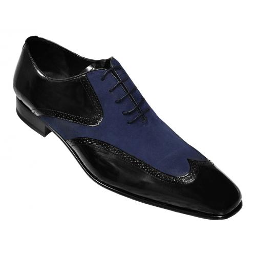 Mezlan "ZORBA"  Black / Blue Genuine Patent Leather / Suede Oxford Dress Shoes 15733