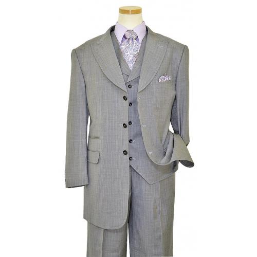 R&B Solo 360 Grey With Lavender Stripes Super 160's Wool Vested Semi Wide Leg Fashion Suit S218