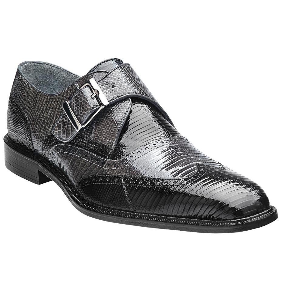 Belvedere Pasta Black / Grey Genuine Lizard Two Tone Shoes with Monk ...