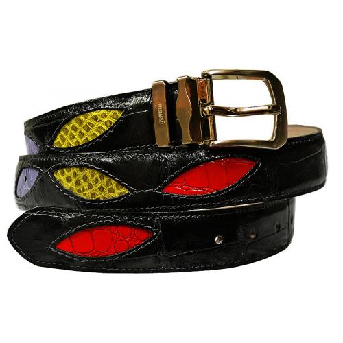 Mauri "Ease" 4169 Charcoal Grey With Red/Violet/Apple Green Accents Genuine All-Over Alligator Belt 100/35