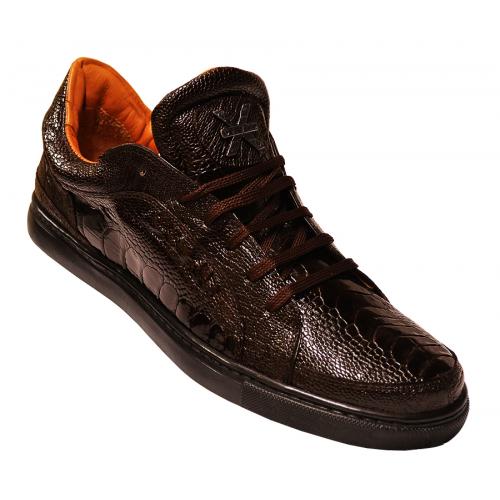 David X "Neo" Chocolate Brown All Over Genuine Ostrich Casual Sneakers