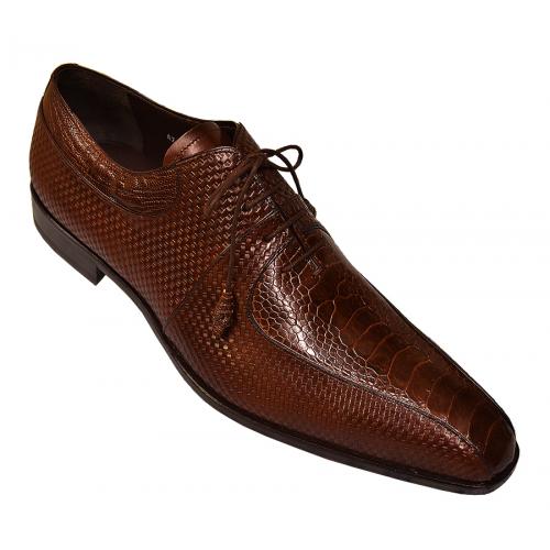 Mezlan "Calas" Cognac Genuine Ostrich / Lambskin Woven Leather Shoes 13906-P