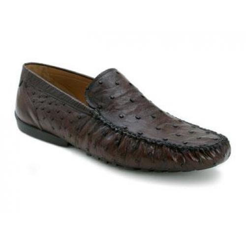 Mezlan Platinum Collection "Banff" Tabac Genuine Ostrich Quill Driver Loafer Shoes