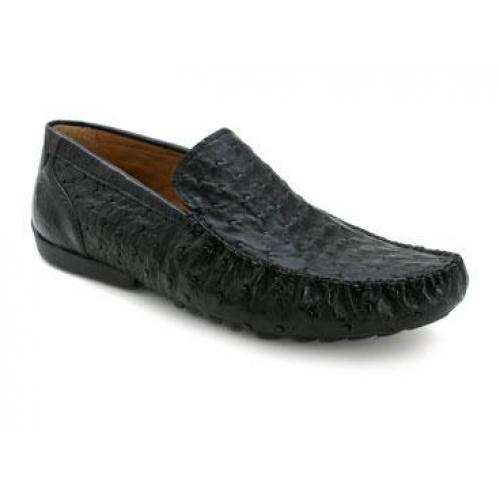 Mezlan Platinum Collection  "Banff" Black Genuine Ostrich Quill Driver Loafer Shoes