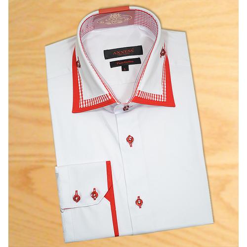 Axxess White / Red Handpick Stitching 100% Cotton Dress Shirt With TripleCollar 04-818