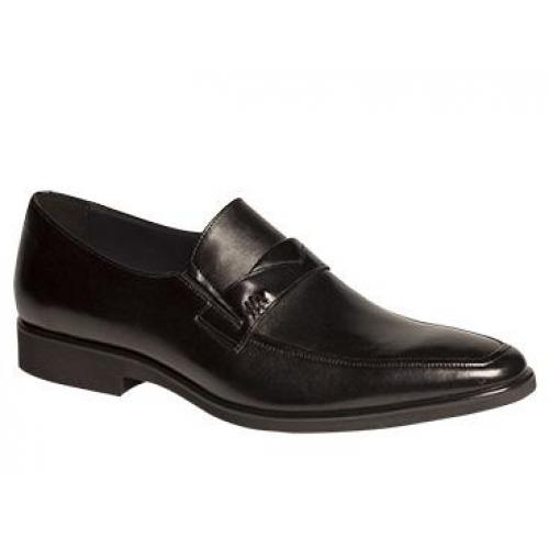 Mezlan "Mauro" Black Butter-Soft Nappa Calfskin Double-Gored Comfort-Dress Penny Loafer Shoes