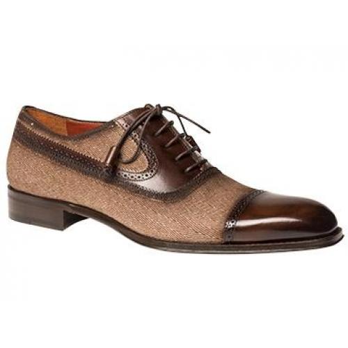 Mezlan "MonPou" Brown/Taupe Soft Calfskin Lining/Hand-Burnished Spectator Oxford Dress Shoes