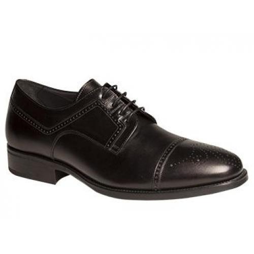 Mezlan "Ponte" Black Burnished Bugatto Calfskin Classic Medallion CapToe Oxford Shoes