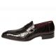 Mezlan "Tullio" Black Genuine Crocodile W/ Hand-Burnished Exotic Penny Loafer Shoes