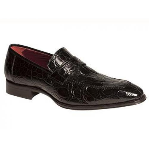 Mezlan "Tullio" Black Genuine Crocodile W/ Hand-Burnished Exotic Penny Loafer Shoes