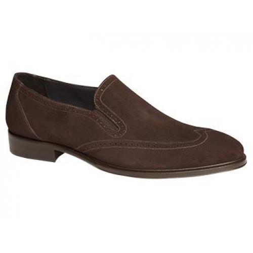 Mezlan "Vasily" Brown Olde English Suede Wing Tip Penny Loafer Shoes