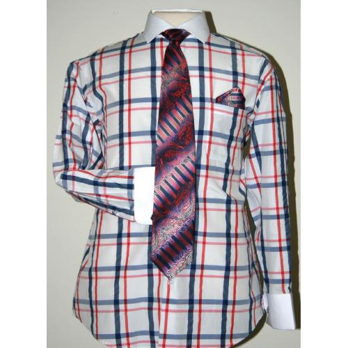 Daniel Ellissa White / Red / Blue Windowpanes Shirt / Tie / Hanky Set With Free Cufflinks DS3771P2