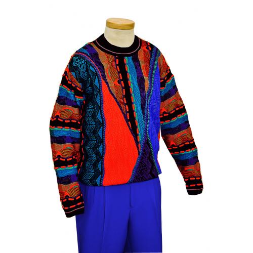 Steven Land SLS-106 Grapefruit /  Royal Blue / Turquoise / Violet / Lime Green Cotton Blend High Twist Knitted Sweater – Made in USA