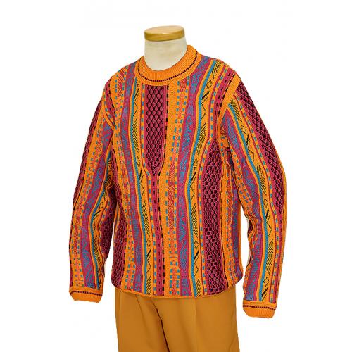 Steven Land SLS-108 Gold / Fuchsia / Black / Turquoise Cotton Blend High Twist Knitted Sweater