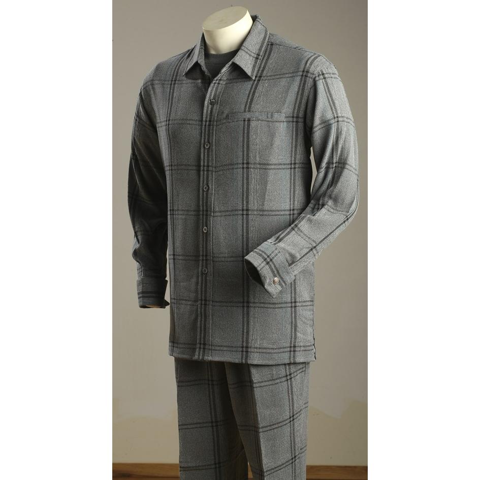 Inserch Brown Plaid Men Walking Suit Zipper Front Jacket Matching Pants 2Pc Set