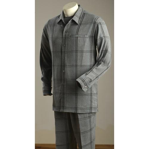 Tony Blake Grey / Black Front Button Long Sleeve 2pc Outfit Suit LS240