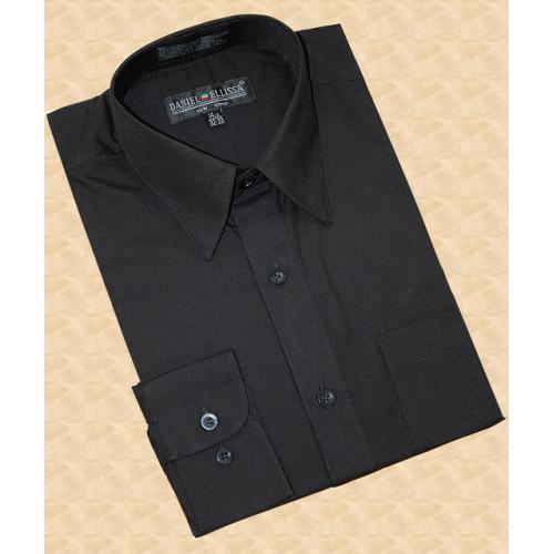 Daniel Ellissa Solid Black Cotton Blend Convertible Cuff Slim Fit Dress Shirt DS3003