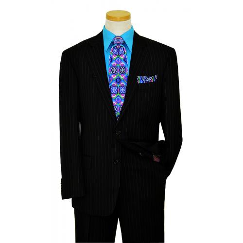 I-Deal By Zanetti Black / Turquoise Blue Pinstripe Super 140's Wool Suit UE90170