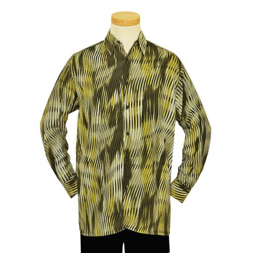 Bassiri Yellow / Olive / Black Artistic Design Microfiber Casual Long Sleeves Shirt 4926