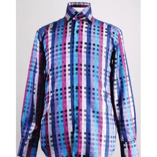 Daniel Ellissa Blue Fancy Polyester Shirt With Button Cuff FSS1401