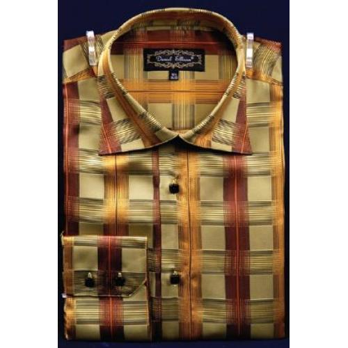 Daniel Ellissa Brown Mens Fancy Polyester Shirt With Button Cuff FSS1403