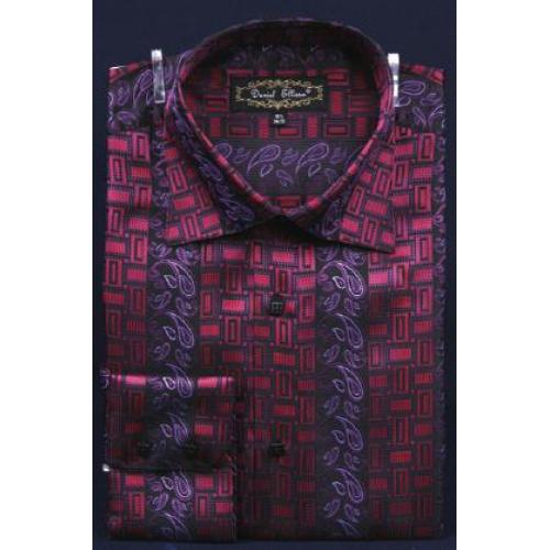 Daniel Ellissa Red Fancy Polyester Shirt With Button Cuff FSS1404