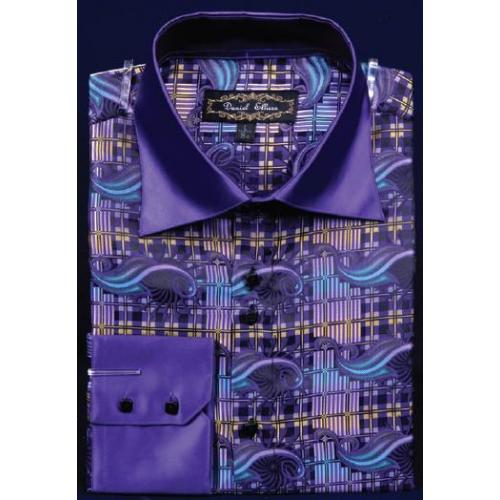 Daniel Ellissa Purple Fancy Polyester Shirt With Button Cuff FSS1406