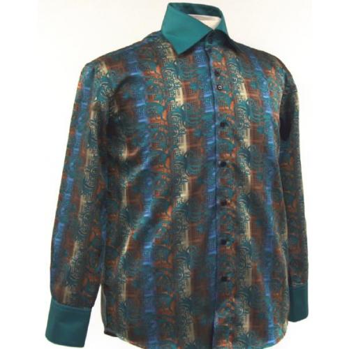 Daniel Ellissa Green Fancy Polyester Shirt With Button Cuff FSS1407.
