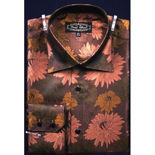 Daniel Ellissa Brown Fancy Polyester Shirt With Button Cuff FSS1408