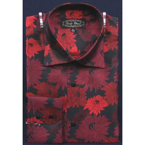 Daniel Ellissa Black / Red Fancy Polyester Shirt With Button Cuff FSS1408