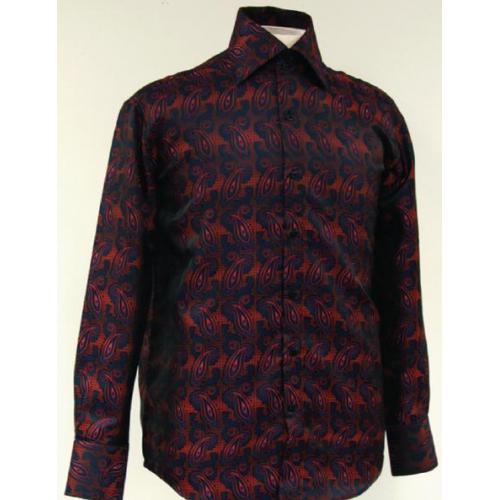 Daniel Ellissa Navy / Red Fancy Polyester Shirt With Button Cuff FSS1409