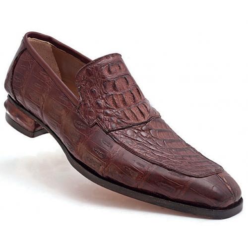 Mauri "Romeo" 4615 Sport Rust Hand-Painted Genuine Baby Crocodile Loafer Shoes With Nappa Leather Heel Detail