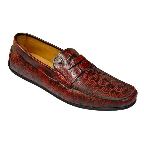 Mauri "Cosmo" 3128 Red Hand-Painted Genuine Embossed Calfskin / Baby Crocodile Loafer Shoes