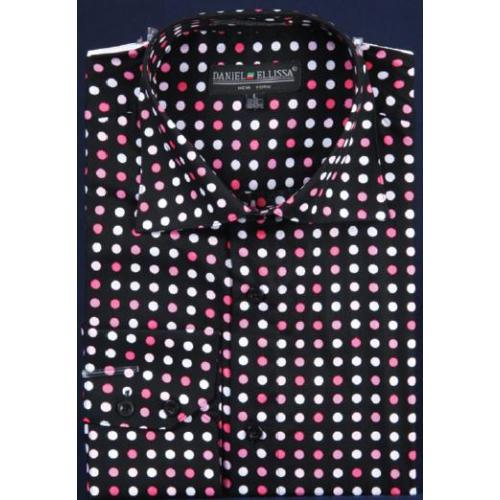 Daniel Ellissa Black / Fuchsia Dotted Fancy 100% Cotton Shirt With Button Cuff FC7007